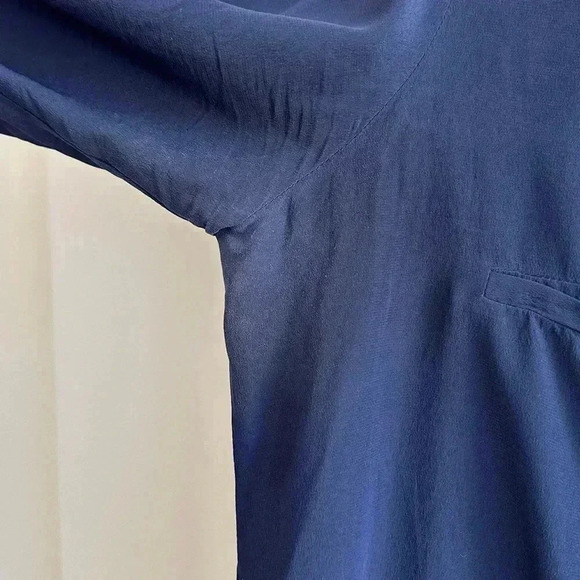 Rory Beca 100% Silk Camp Double Breast Pocket Button Down Shirt, Navy Blue - Picture 9 of 16